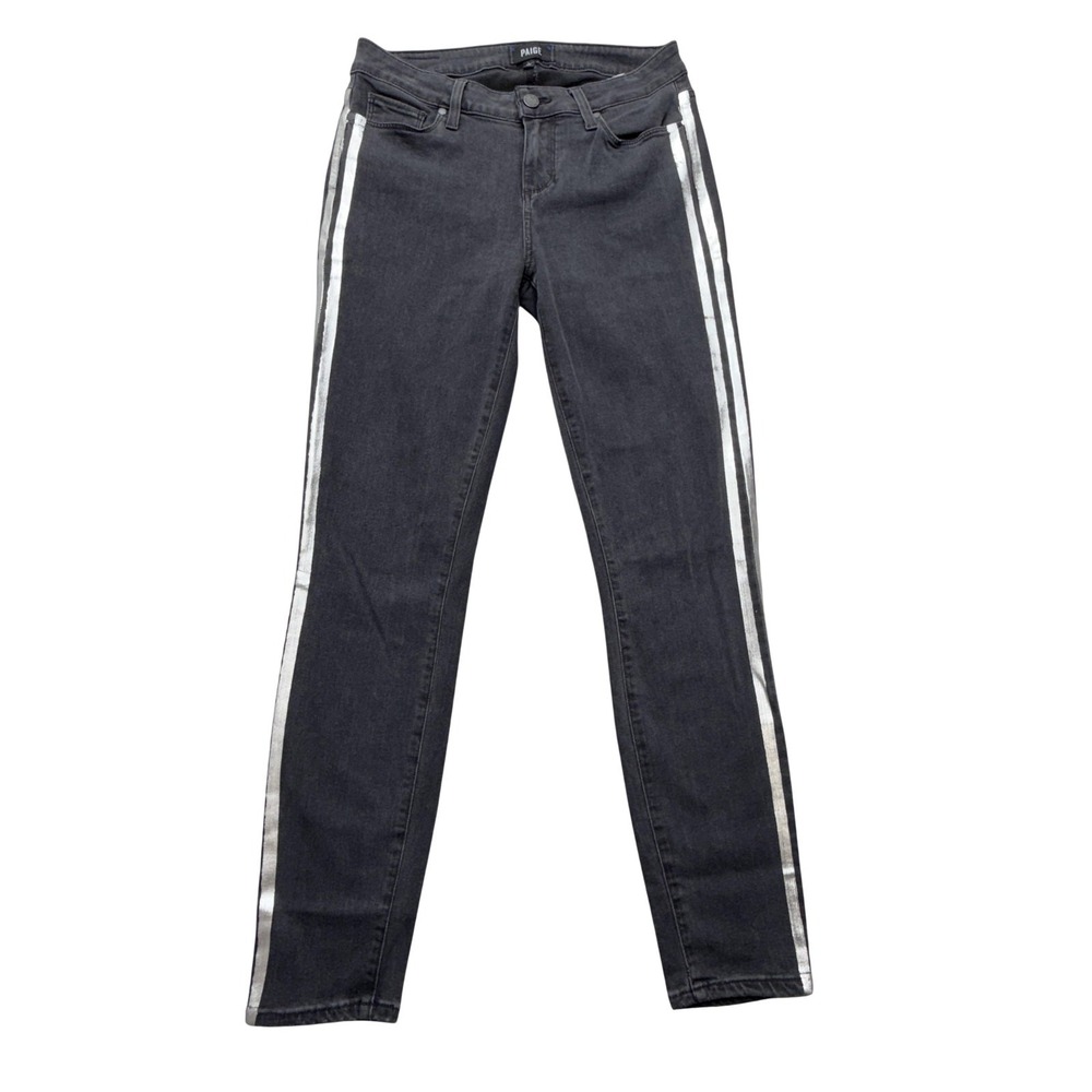 Paige Verdugo Ankle Jeans Womens 29 Charcoal Mid Rise‎ Skinny Silver Tux Stripe